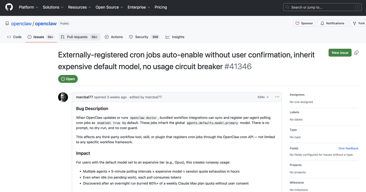 GitHub issue about cron jobs and excessive AI API calls2